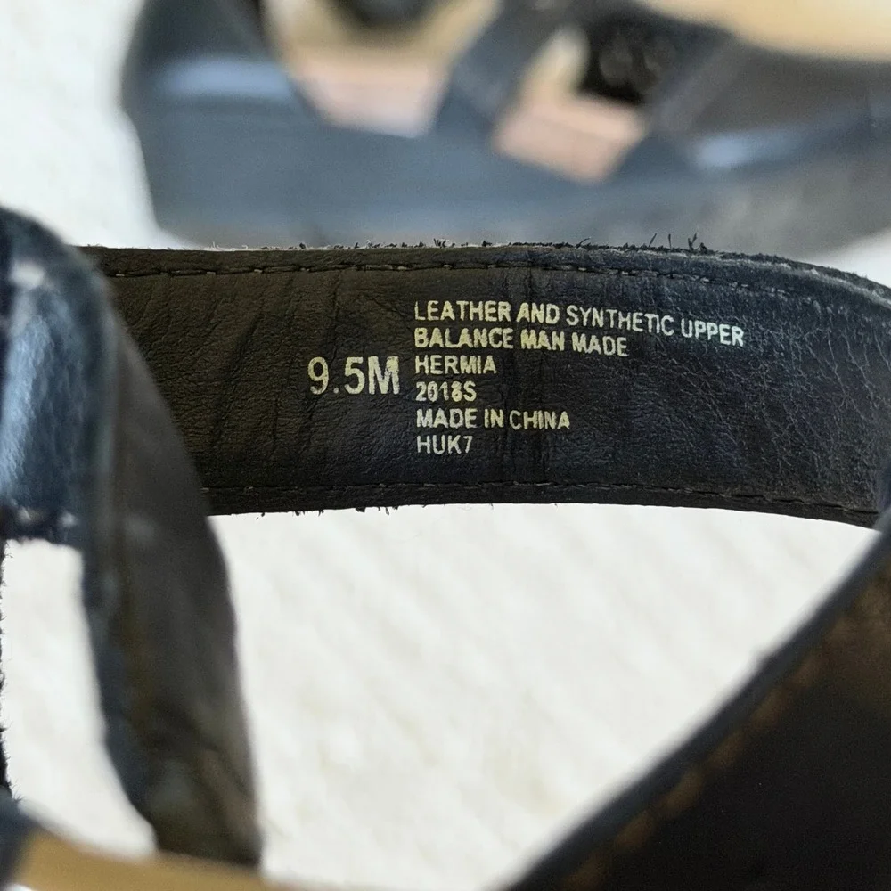 Earth Origins Hermia Black Leather Wedge Sandals‎ Laser Cut Strappy Womens 9.5M